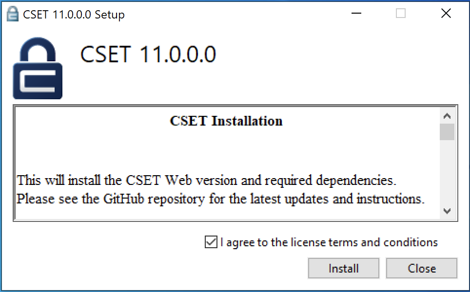 CSET install dialog box