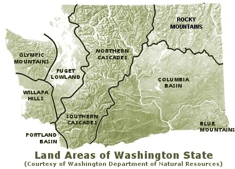 Map of land areas of washington state