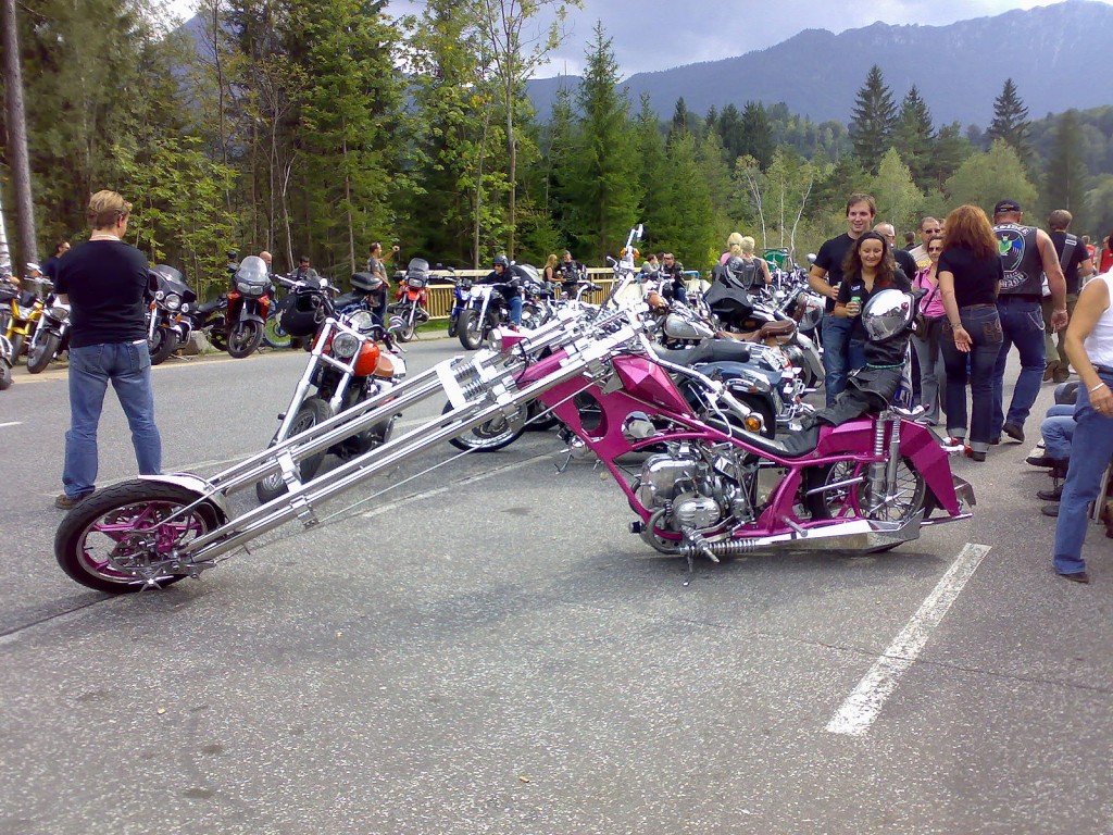 A pink custom motorcycle