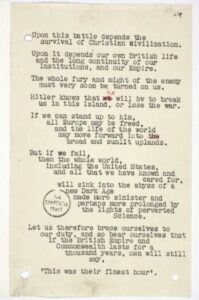 Picture of a manuscript from Winston Churchill